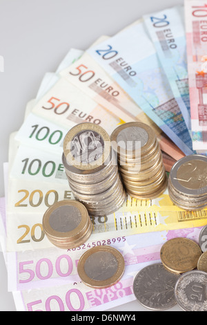 Berlin, Allemagne, euro, Euromuenzen et ex-franc 10 coins Banque D'Images