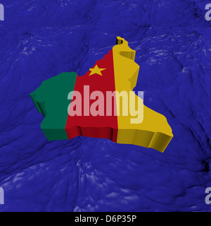 Carte Drapeau Cameroun résumé dans l'illustration de l'océan Banque D'Images