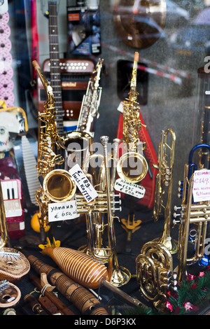 Instruments de musique en vente. Boutique d'Amsterdam Banque D'Images