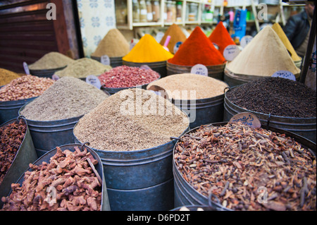 Épices colorés pour la vente dans le souks de Marrakech, Maroc, Afrique du Nord, Afrique Banque D'Images