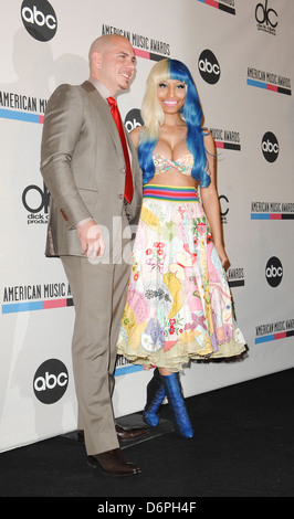 Pitbull,Nicki Minaj 2011 American Music Awards nominés Conférence de presse tenue à l'établissement JW Marriott Los Angeles à Los Angeles. Vivre Los Banque D'Images