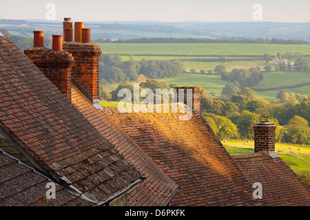 Toits de maisons le long de la colline d'or, Shaftesbury, Dorset, Angleterre, Royaume-Uni, Europe Banque D'Images