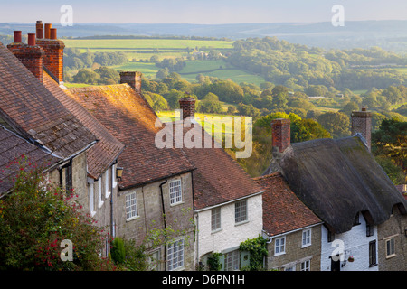 Maisons au bord de Gold Hill, Shaftesbury, Dorset, Angleterre, Royaume-Uni, Europe Banque D'Images