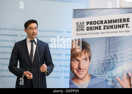 Berlin, Allemagne. 22 avril, 2013. Ministre fédéral de l'économie, Philipp Rösler a tenu un discours à l'Offensive 'Start-up', qui a eu lieu au Ministère fédéral de l'économie et de la technologie. Crédits : Crédit : Gonçalo Silva/Alamy Live News. Banque D'Images