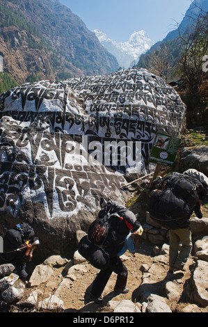 Pierre mani Solu Khumbu, Région de l'Everest, parc national de Sagarmatha (Népal, Asie Banque D'Images