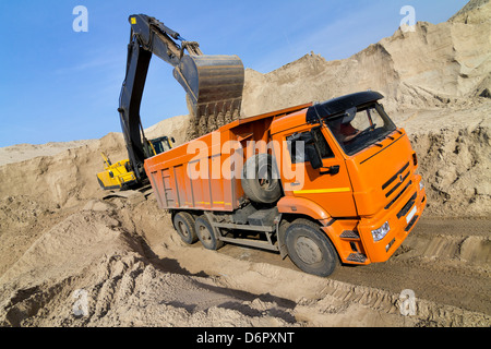 Chargement camion Dumper pelle grand angle extrême Banque D'Images