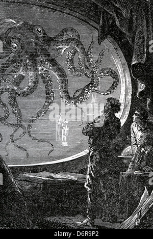 20 000 lieues sous les mers Illustration à partir de 1870, roman de Jules Verne Banque D'Images