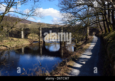 Aqueduc ornée sur la rivière Wharfe près de Bolton Abbey sur le Dales Way Sentier de Wharfedale West Yorkshire Banque D'Images