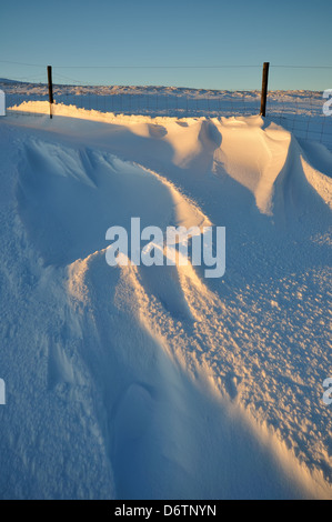 Une tempête de décembre a déposé des congères qui attraper les premiers rayons de soleil sur Whitewisp Hill dans le Ochils Banque D'Images