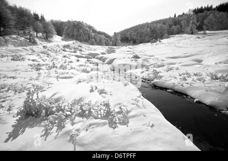 L'hiver dans les montagnes. photo en noir et blanc Banque D'Images