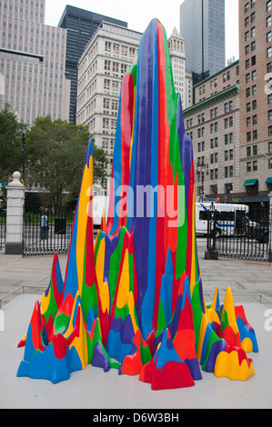 15 tache, graphismes sur l'écran dans City Hall Park à New York City, USA Banque D'Images