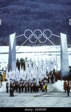 La cérémonie d'ouverture des Jeux Olympiques d'hiver de 1980, Lake Placid, New York. Banque D'Images