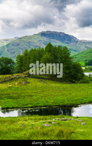 Wetherlam et la rivière Brathay dans le Lake District, Cumbria, Angleterre. Banque D'Images