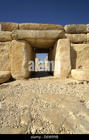 Le temple de pierre mégalithique d'Hagar Qim à Malte Banque D'Images