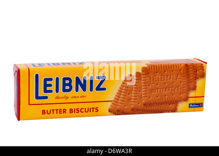 Un paquet de biscuits au beurre de Leibniz sur un fond blanc Banque D'Images