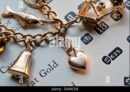 1960 Gold Charm bracelet sur la page de la pureté de l'or et poinçons livre de référence Banque D'Images