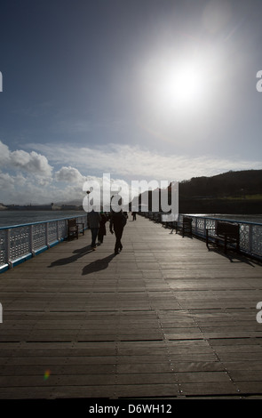 La ville de Llandudno, au Pays de Galles. La silhouette pittoresque vue du 19ème siècle classé, jetée de Llandudno. Banque D'Images