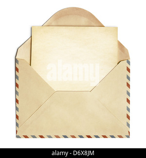 Enveloppe rétro avec de vieux papier vierge sheet isolated on white Banque D'Images