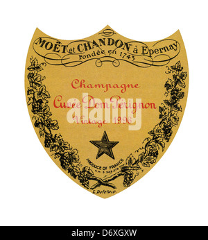 L'étiquette du flacon de l'année exceptionnelle 1996 Dom Perignon vintage de luxe champagne sur fond blanc Banque D'Images