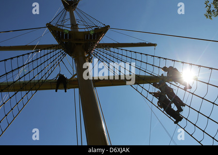 Flensburg, Allemagne, Uebungsmast la Gorch Fock à l'Académie Navale Mürwik Banque D'Images