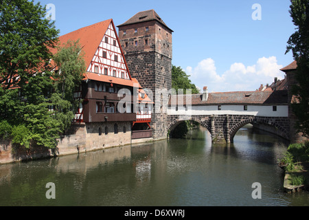 Nuremberg, Allemagne, et le Pendu Hangman's Bridge Tower Banque D'Images