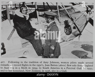 Jean Batten, aviateur pionnier néo-zélandais, est représenté sur cette photographie, connue pour ses vols en solo à travers le monde. Elle a apporté des contributions importantes à l'aviation et aux rôles des femmes dans l'histoire de l'aviation. Banque D'Images