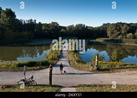 Donauradweg (chemin cyclable du Danube) entre Vienne et Bratislava. Banque D'Images