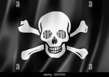 Drapeau pirate, le Jolly Roger, le rendu en trois dimensions, finition satinée Banque D'Images