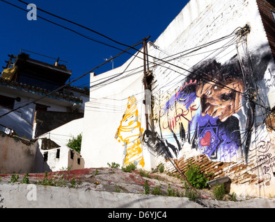 Street Art à Sacromonte, Granada, Espagne, célèbre pour ses habitations troglodytiques et comme l'accueil d'origine du flamenco. Banque D'Images