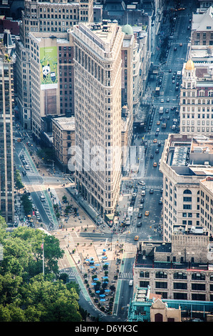 Une vue aérienne de la célèbre Flatiron building à Manhattan, New York City. Banque D'Images