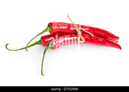 Bunch of red Chili Peppers, isolated on white Banque D'Images