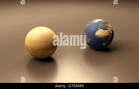 Une fiche de comparaison de taille entre les planètes Terre et Vénus. Banque D'Images