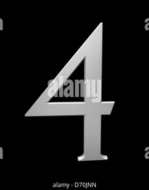 Numéro 4 en acier brossé isolated on black with clipping path Banque D'Images