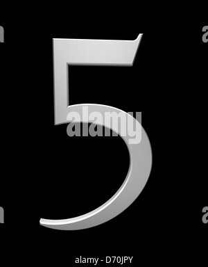 Numéro 5 en acier brossé isolated on black with clipping path Banque D'Images