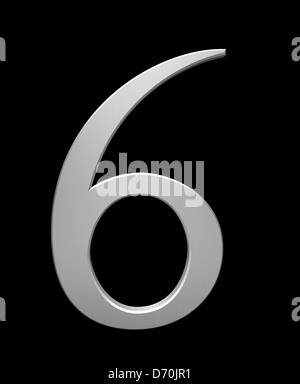 Numéro 6 en acier brossé isolated on black with clipping path Banque D'Images