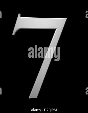 Numéro 7 en acier brossé isolated on black with clipping path Banque D'Images