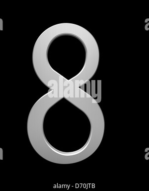 Numéro 8 en acier brossé isolated on black with clipping path Banque D'Images