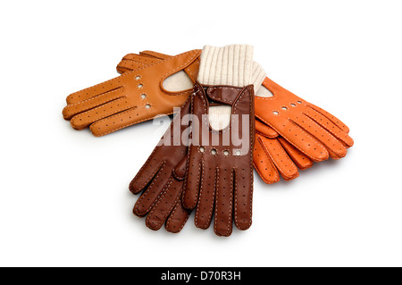 Gants en cuir de course isolated on white Banque D'Images