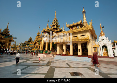 Les familles et les moines birmans prendre une promenade en soirée à la pagode Shwedagon à Yangon Myanmar (Birmanie) Banque D'Images