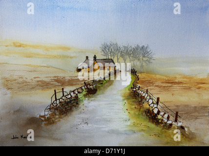 La peinture de paysage aquarelle originale par l'artiste John Keates Banque D'Images