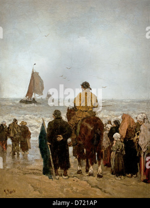 L'arrivée des bateaux1884 Jacob Maris 1837 - 1899 Pays-Bas néerlandais ( Bateaux de pêche Scheveningen Pays-bas Mer ) Banque D'Images