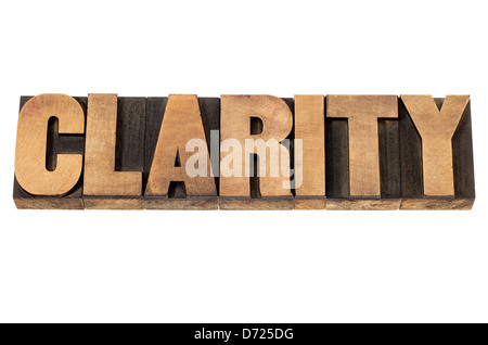 Mot clarté - isolé du texte dans la typographie vintage type de blocs d'impression Banque D'Images