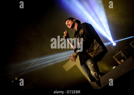 Toronto, Ontario, Canada. Le 26 avril 2013. Le rappeur américain T. Mills sur scène à Sound Academy de Toronto (Image Crédit : Crédit : Igor Vidyashev ZUMAPRESS.com/Alamy/Live News) Banque D'Images