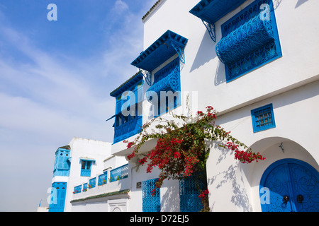 Maisons traditionnelles à Sidi Bou Said, Tunis, Tunisie Banque D'Images