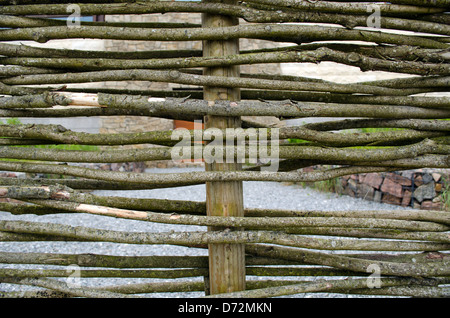 Libre de l'osier tissu de fond en bois clôture des rameaux. Banque D'Images