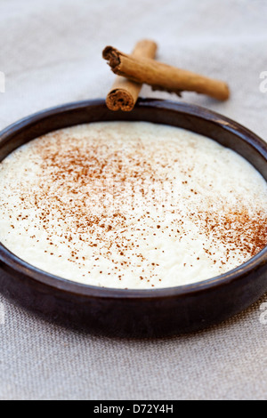 Vue rapprochée d'un dessert de riz au lait à la cannelle Banque D'Images
