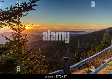 Coucher du soleil près de Clingmans Dome, Great Smoky Mountains National Park, États-Unis Banque D'Images