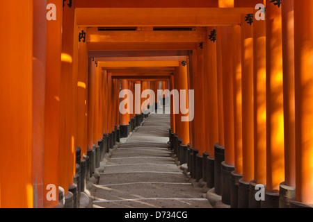 Escalier à colonnes, sanctuaire Fushimi Inari, Kyoto, Japon Banque D'Images