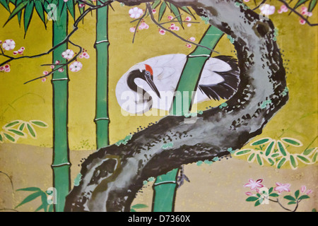 La peinture traditionnelle à l'intérieur du château d'Okayama, Okayama, Japon Banque D'Images