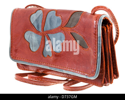 Petit sac à main de femme en cuir très pratique avec l'ornement de fleurs Banque D'Images